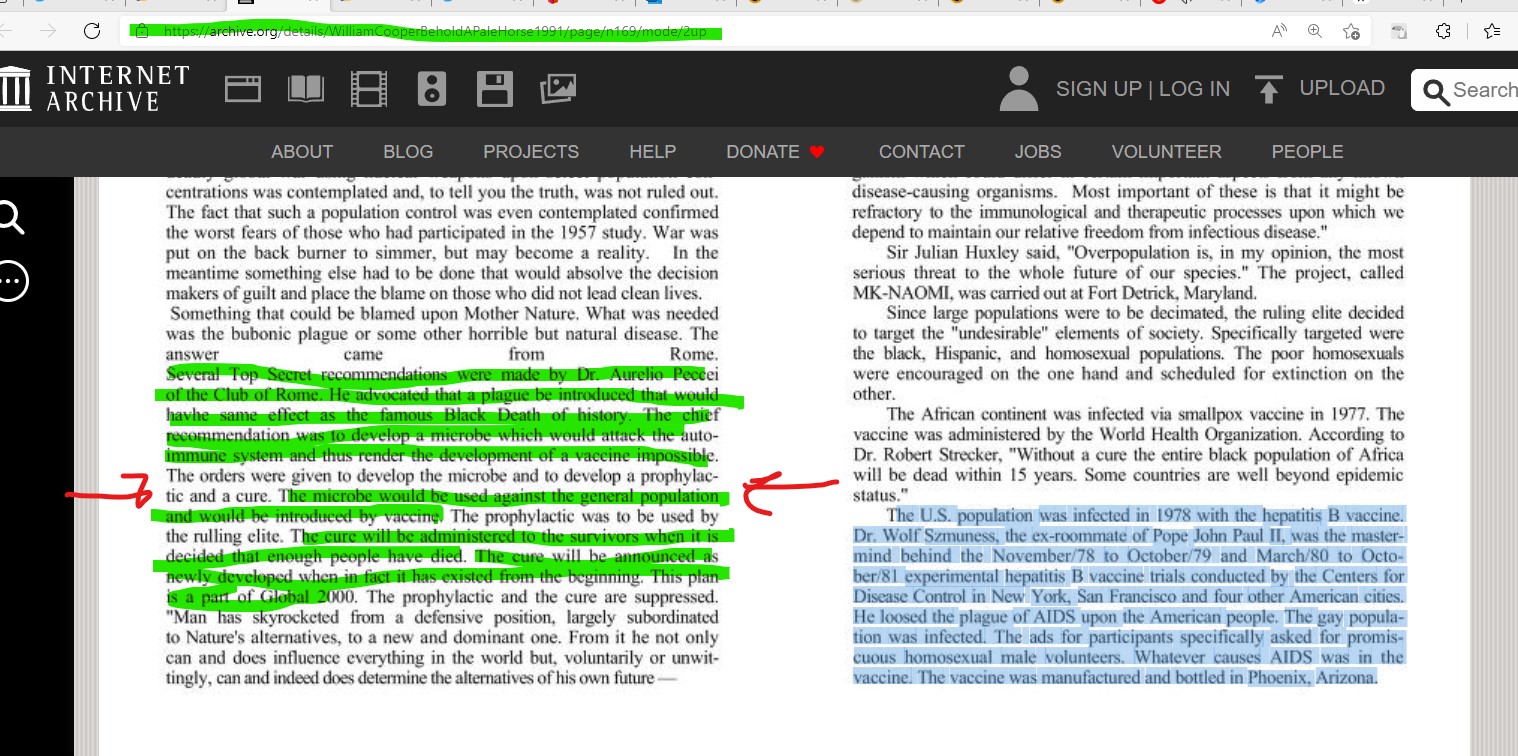 behold a Pale Horse predics A vacccine with aids woukd Be ussed for depopulation in 1990